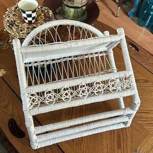 Vintage WHITE WICKER Wall Shelf & Towel Holder